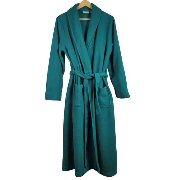 L.L. Bean Full Length Fleece Robe Green Large Belt Pockets Shawl Collar Winter - Picture 8 of 8